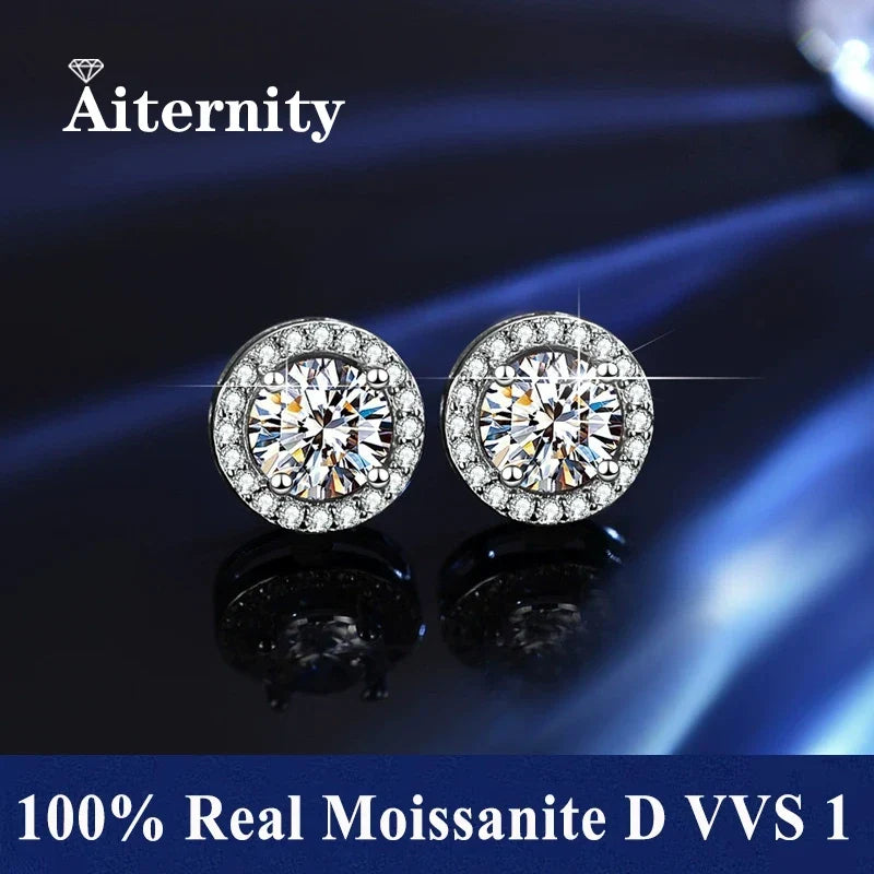 Moissanite Stud Earrings in Solitaire & Halo Silver Settings