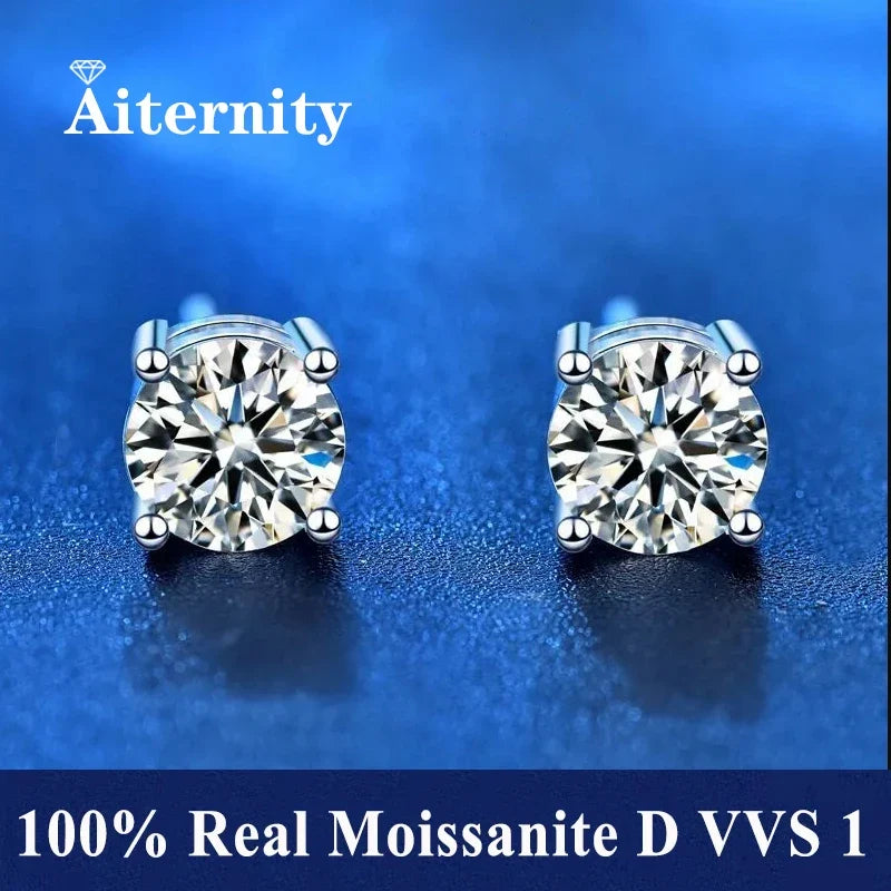 Moissanite Stud Earrings in Solitaire & Halo Silver Settings