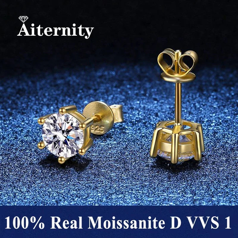 Moissanite Stud Earrings in Solitaire & Halo Silver Settings
