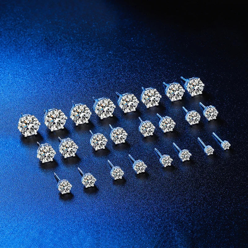 Moissanite Stud Earrings in Solitaire & Halo Silver Settings