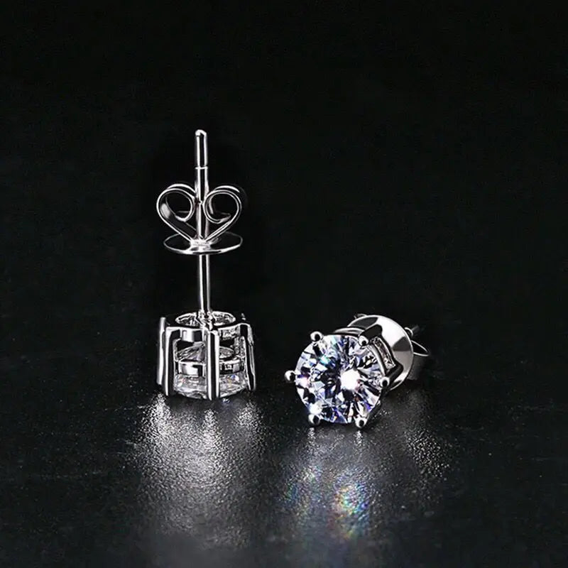 Moissanite Stud Earrings in Solitaire & Halo Silver Settings