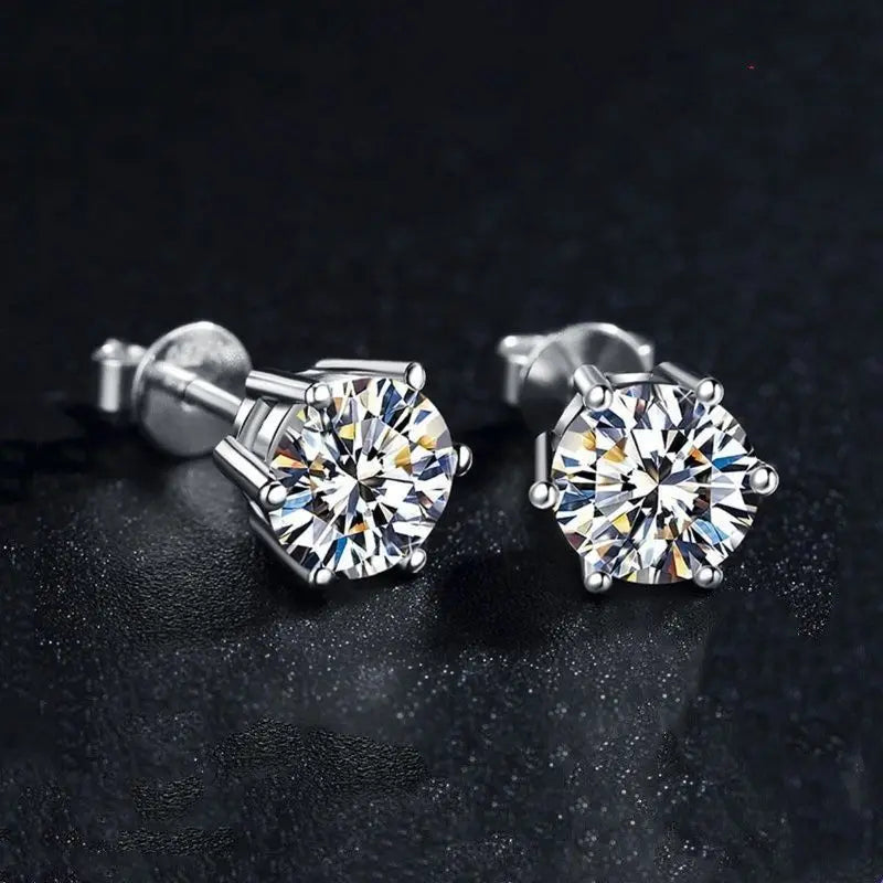 Moissanite Stud Earrings in Solitaire & Halo Silver Settings
