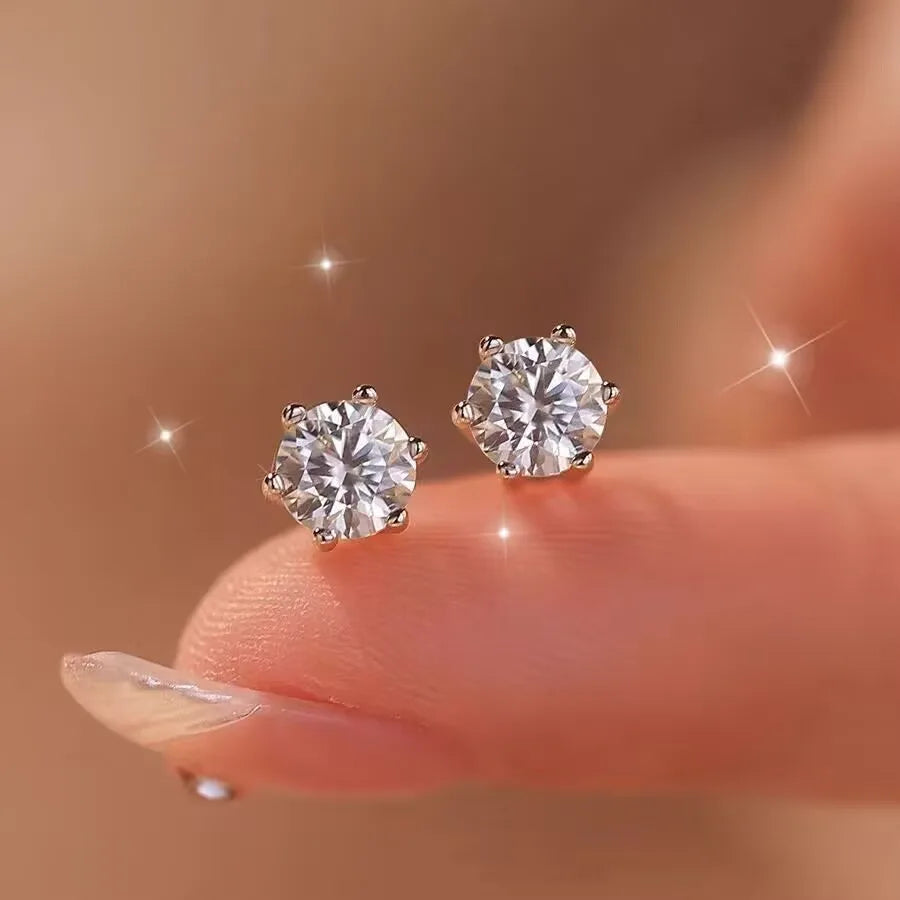 Moissanite Stud Earrings in Solitaire & Halo Silver Settings