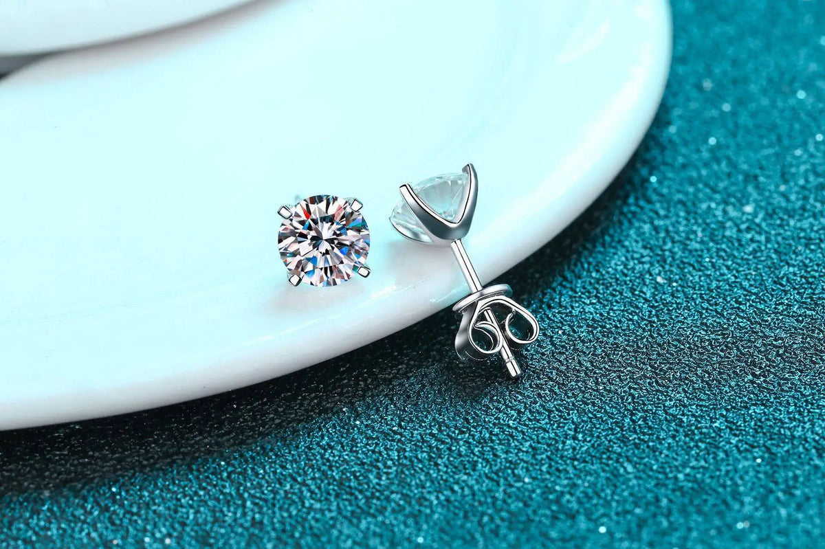 Four-Prong Moissanite Solitaire Stud Earrings in Silver