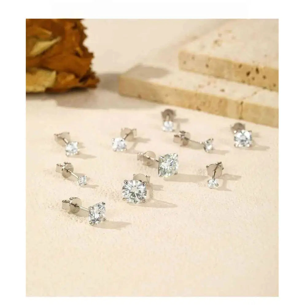 Four-Prong Moissanite Solitaire Stud Earrings in Silver