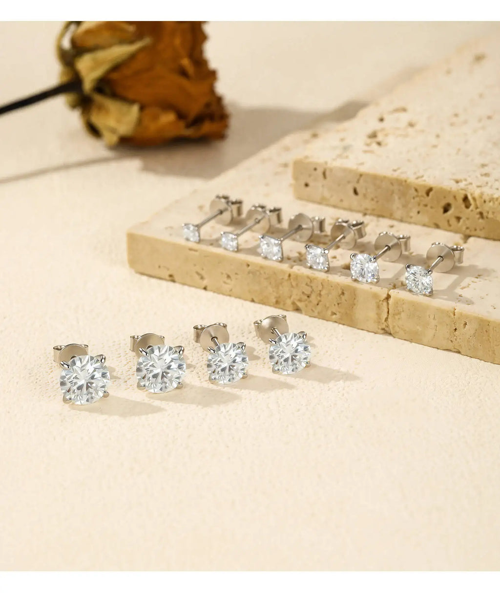 Four-Prong Moissanite Solitaire Stud Earrings in Silver