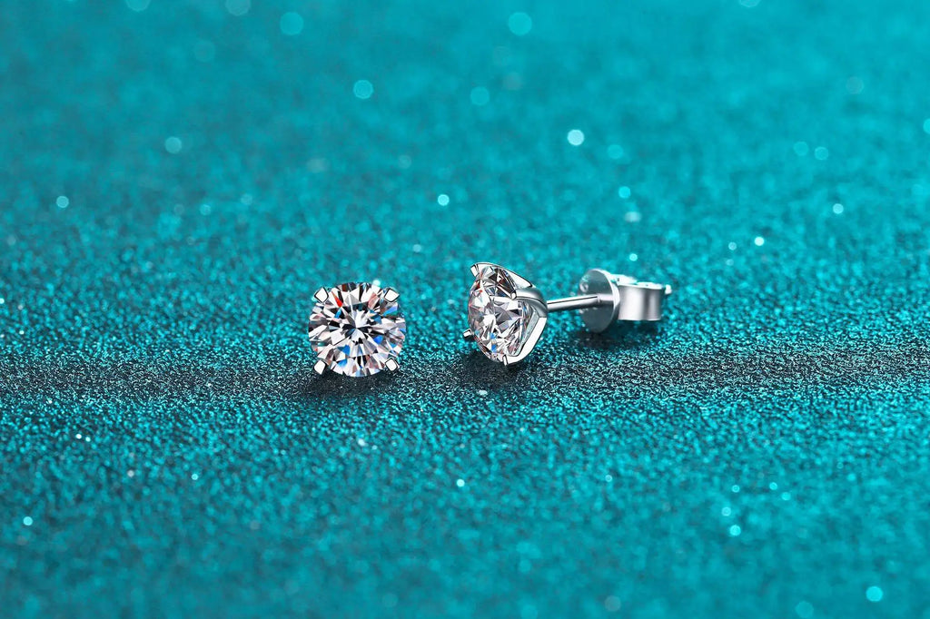 Four-Prong Moissanite Solitaire Stud Earrings in Silver