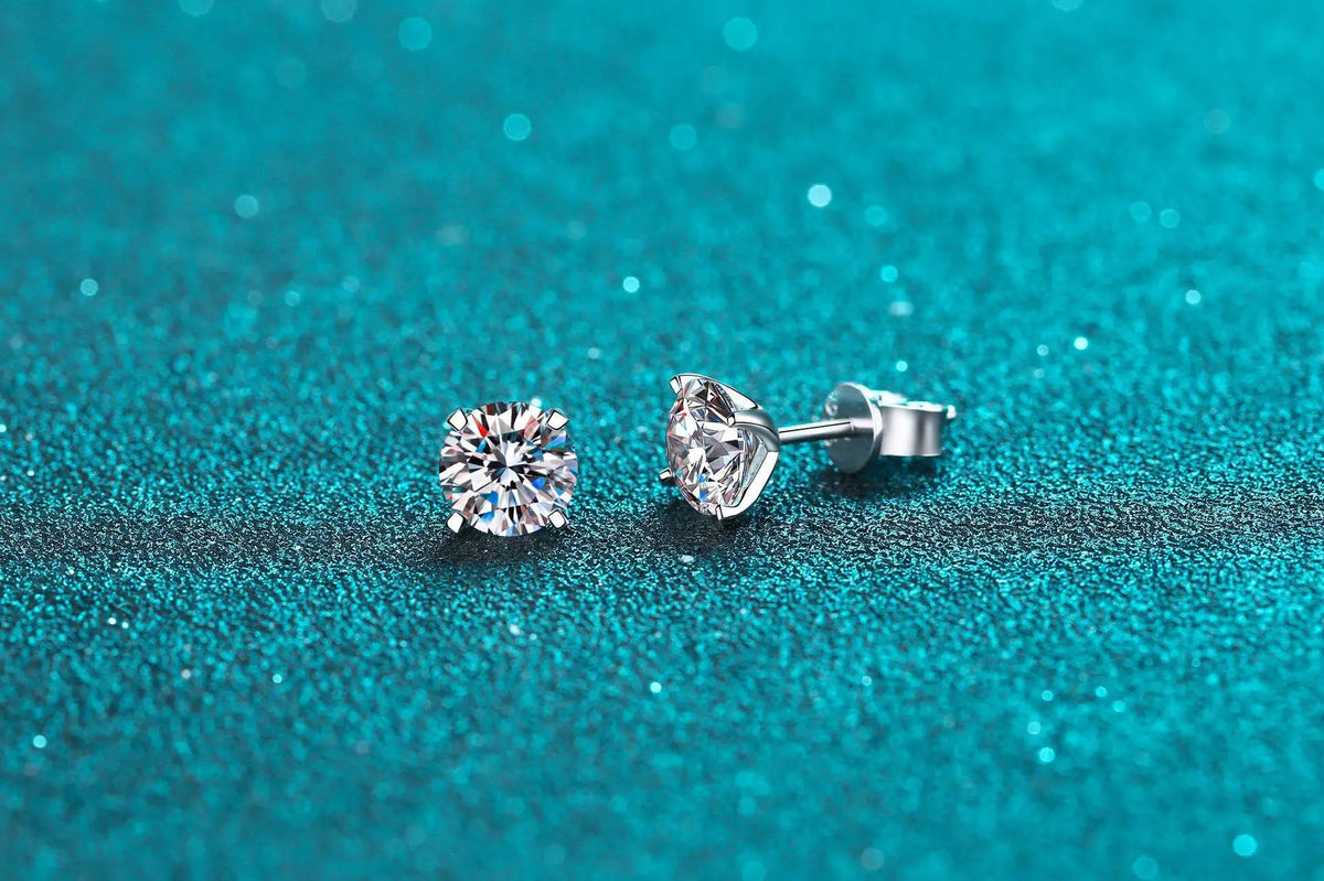 Four-Prong Moissanite Solitaire Stud Earrings in Silver