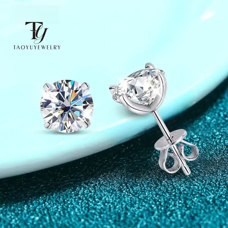Four-Prong Moissanite Solitaire Stud Earrings in Silver