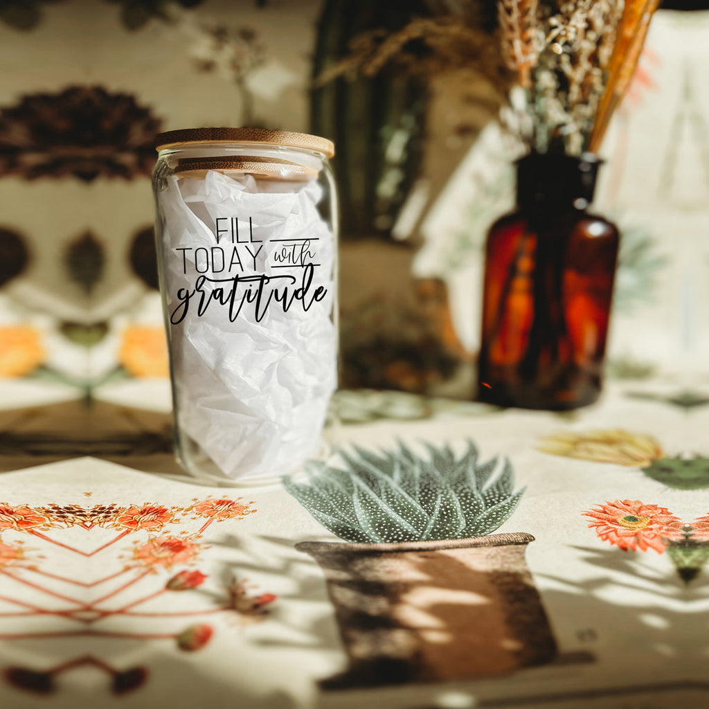 Gratitude 17oz Glass Tumbler With Bamboo Lid And Straw - Reusable Drinkware
