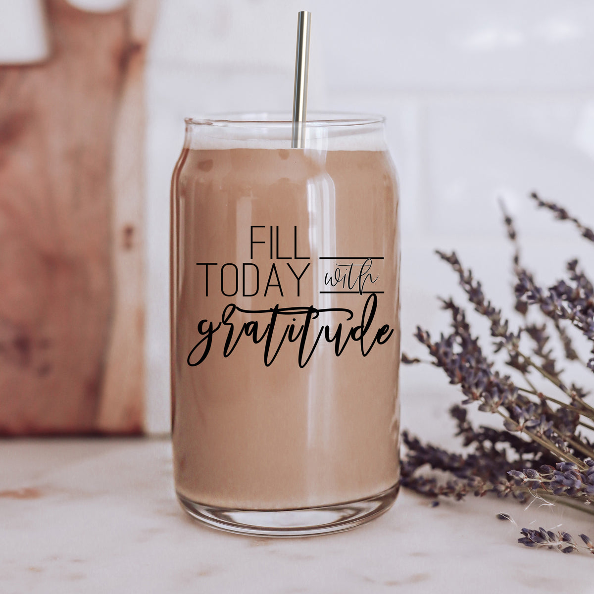 Gratitude 17oz Glass Tumbler With Bamboo Lid And Straw - Reusable Drinkware