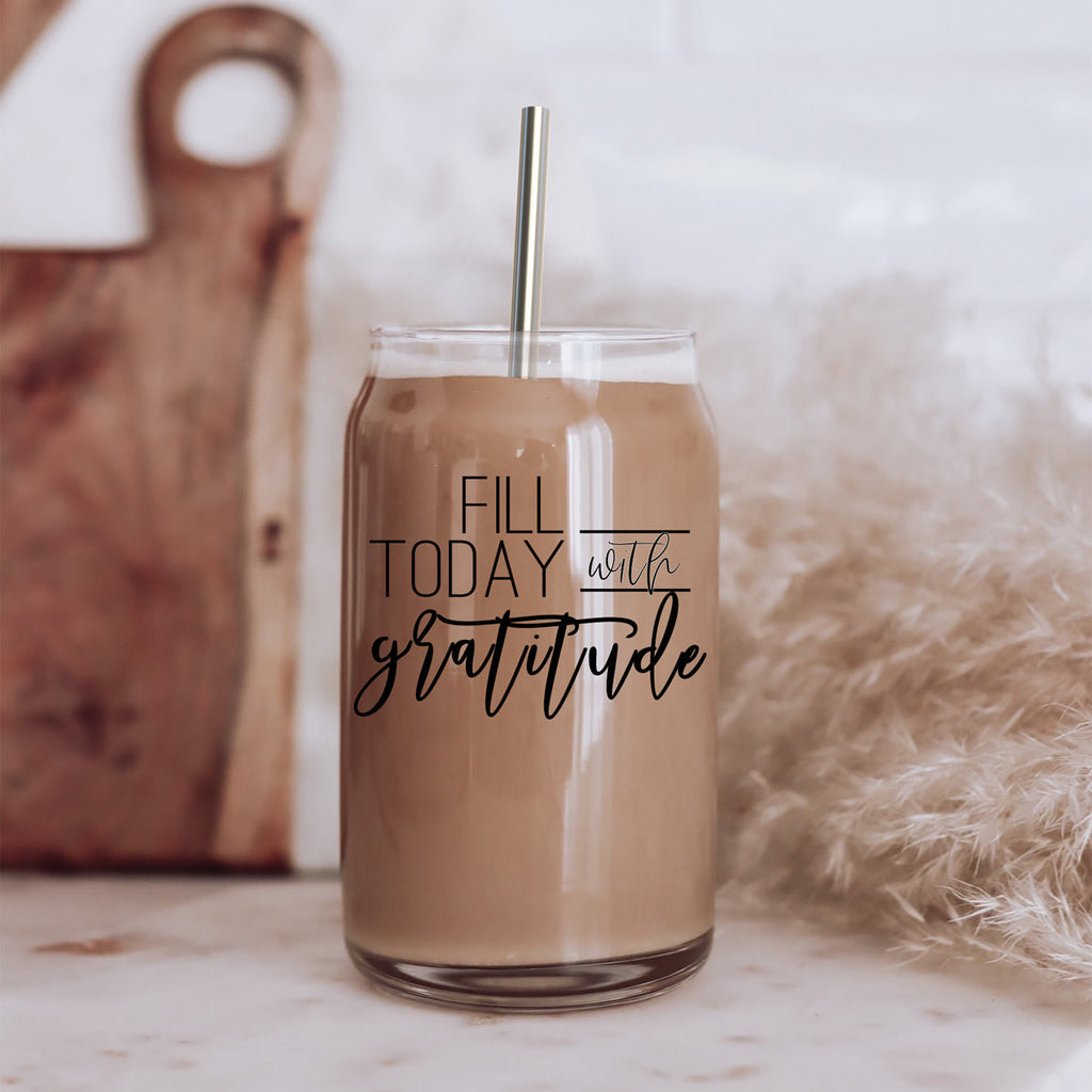 Gratitude 17oz Glass Tumbler With Bamboo Lid And Straw - Reusable Drinkware