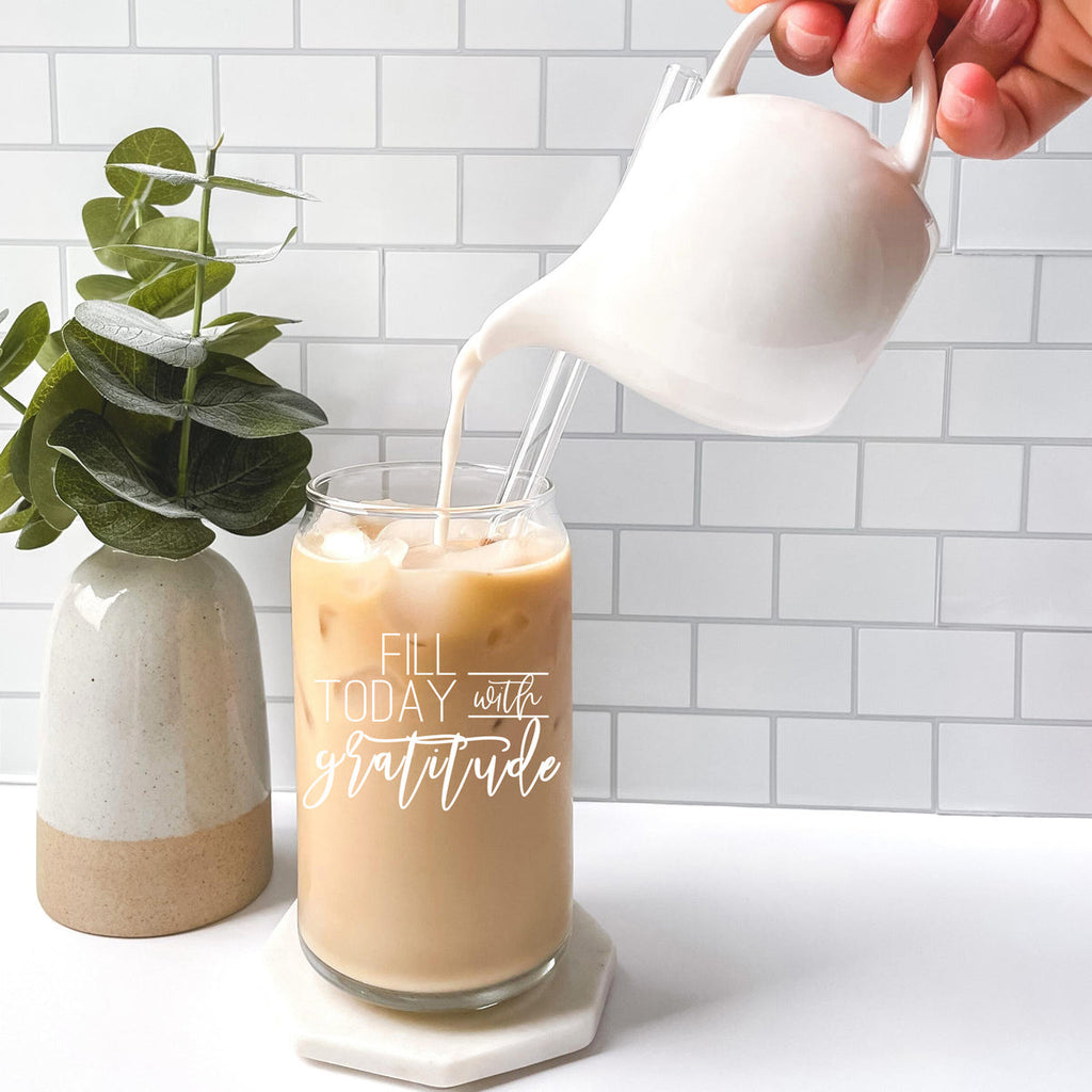 Gratitude 17oz Glass Tumbler With Bamboo Lid And Straw - Reusable Drinkware