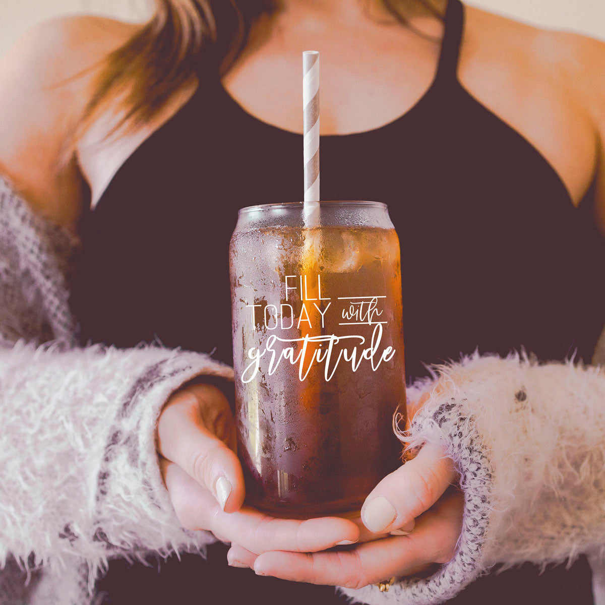 Gratitude 17oz Glass Tumbler With Bamboo Lid And Straw - Reusable Drinkware