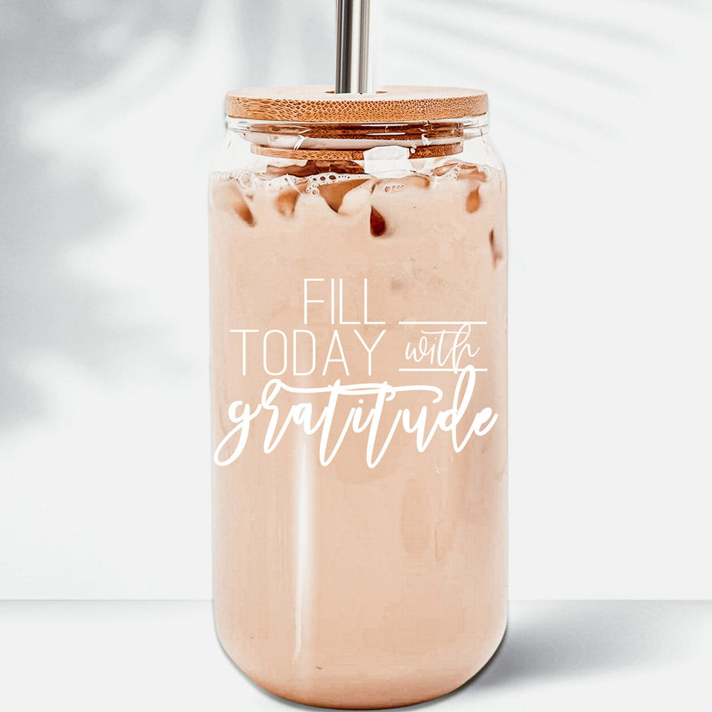 Gratitude 17oz Glass Tumbler With Bamboo Lid And Straw - Reusable Drinkware