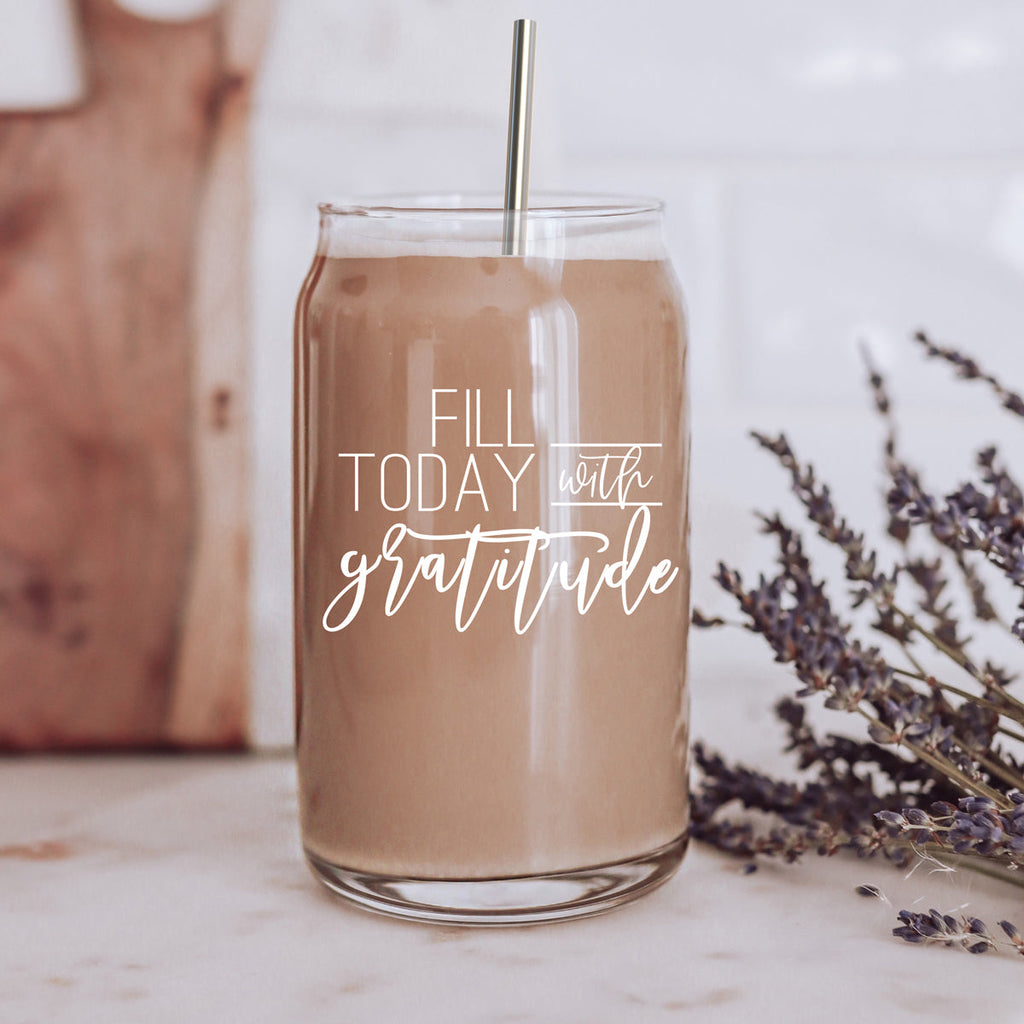 Gratitude 17oz Glass Tumbler With Bamboo Lid And Straw - Reusable Drinkware