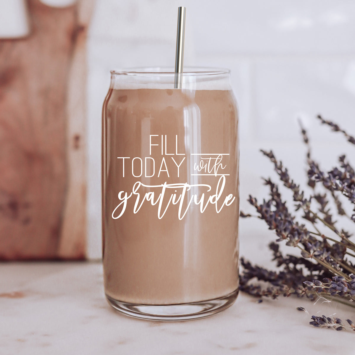 Gratitude 17oz Glass Tumbler With Bamboo Lid And Straw - Reusable Drinkware