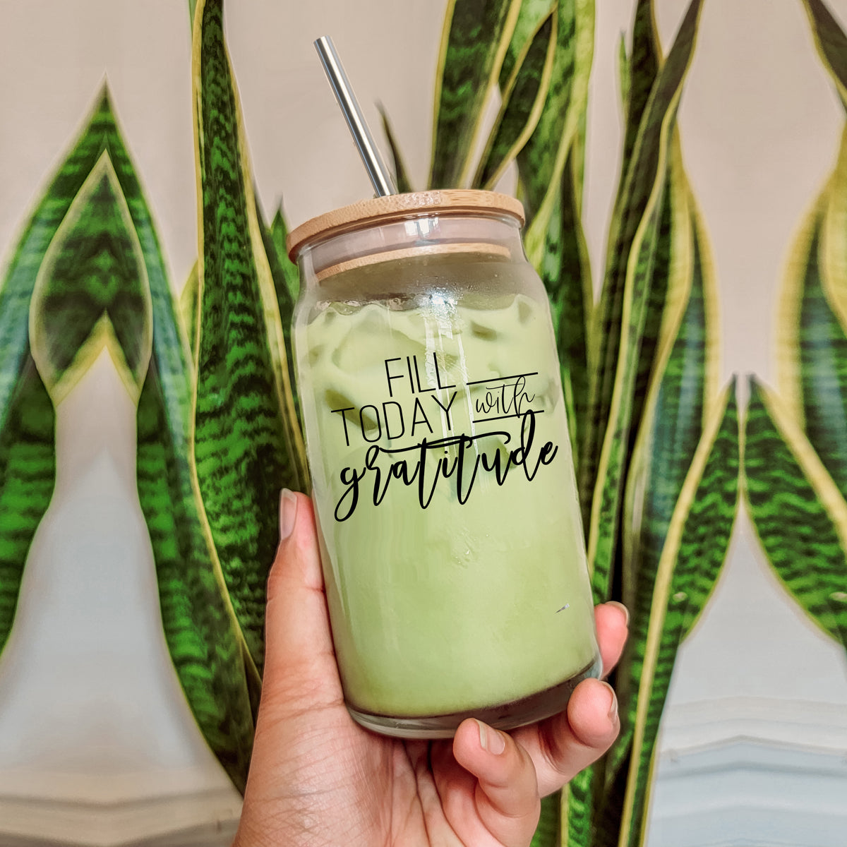 Gratitude 17oz Glass Tumbler With Bamboo Lid And Straw - Reusable Drinkware