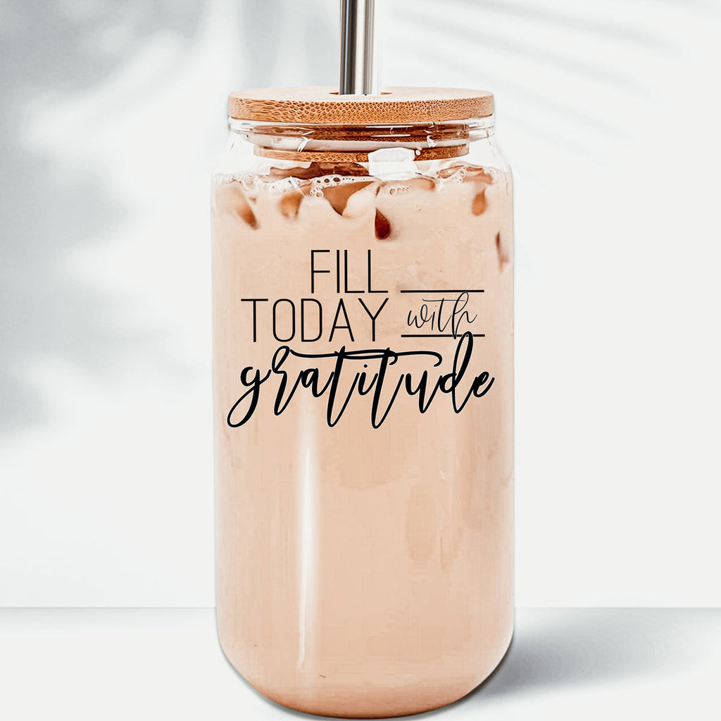 Gratitude 17oz Glass Tumbler With Bamboo Lid And Straw - Reusable Drinkware