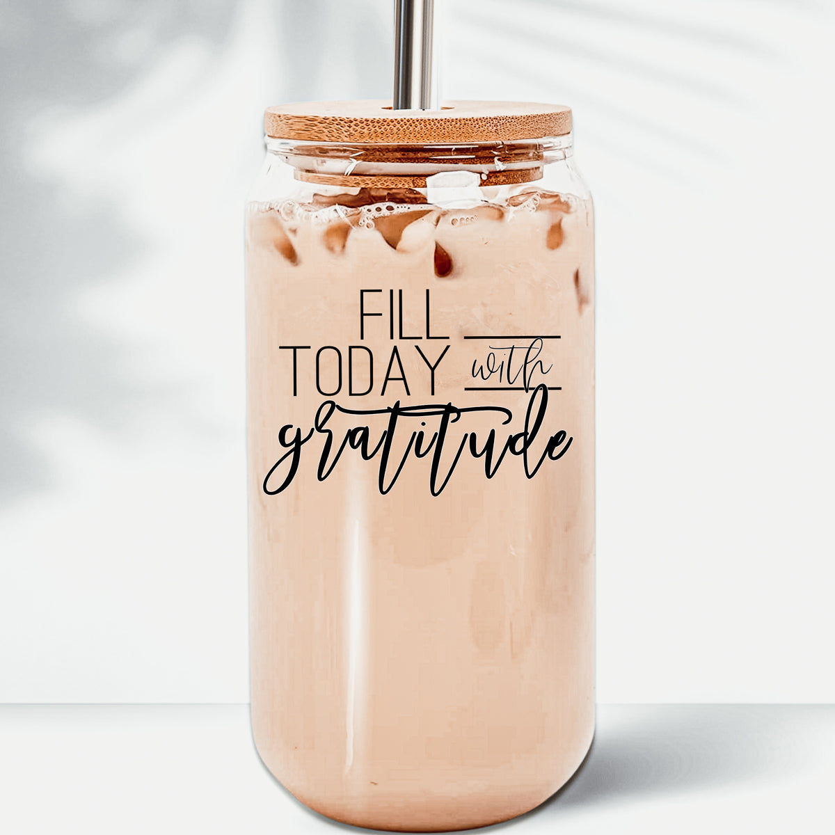 Gratitude 17oz Glass Tumbler With Bamboo Lid And Straw - Reusable Drinkware