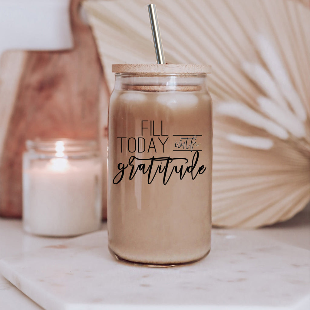 Gratitude 17oz Glass Tumbler With Bamboo Lid And Straw - Reusable Drinkware