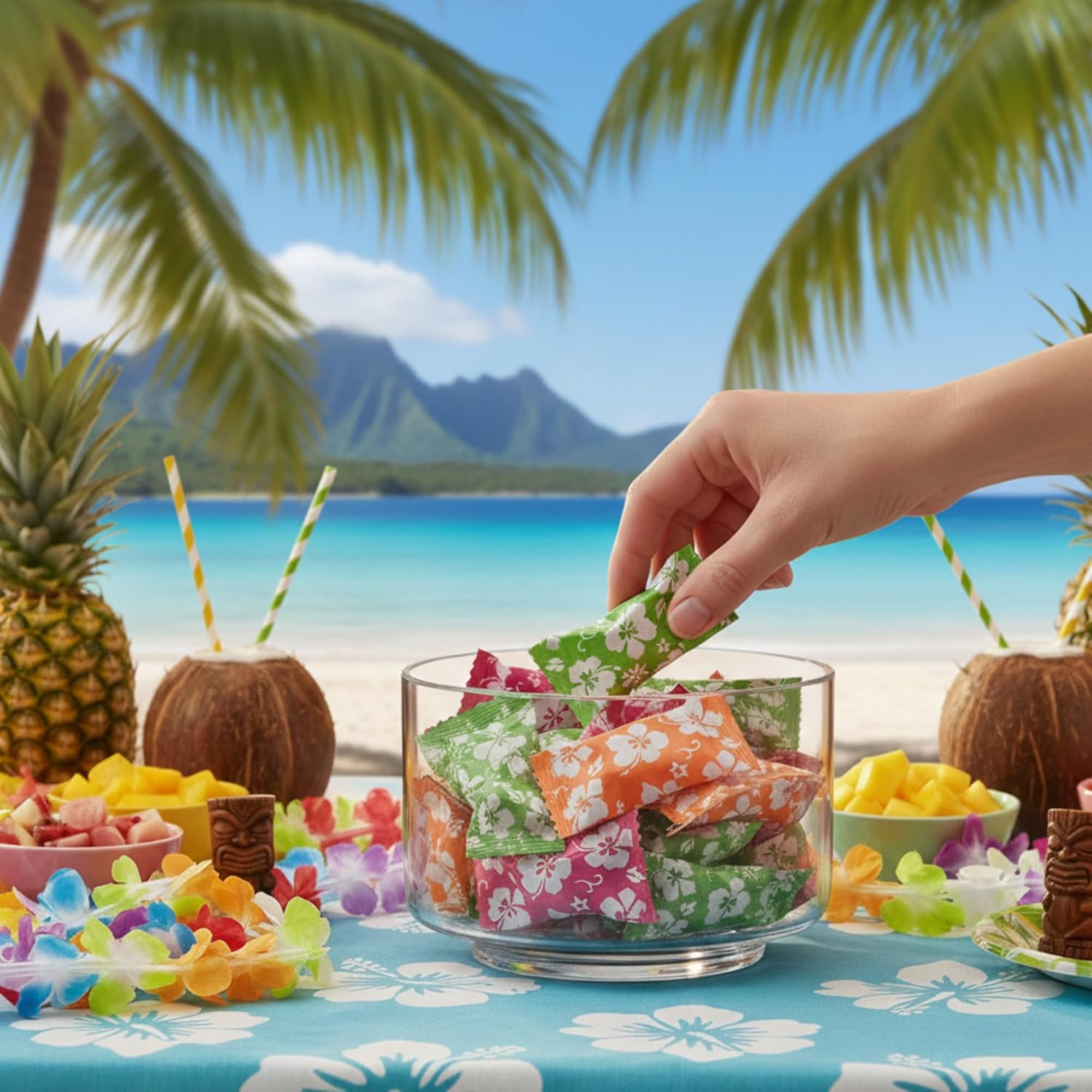 Hibiscus Buttermints 220ct – Hawaii Candy for Hawaiian Party, Beach Themed Candy Buffet, Moana Party Favors, Tropical Aloha Mints, Buttermints Individually Wrapped in Bulk