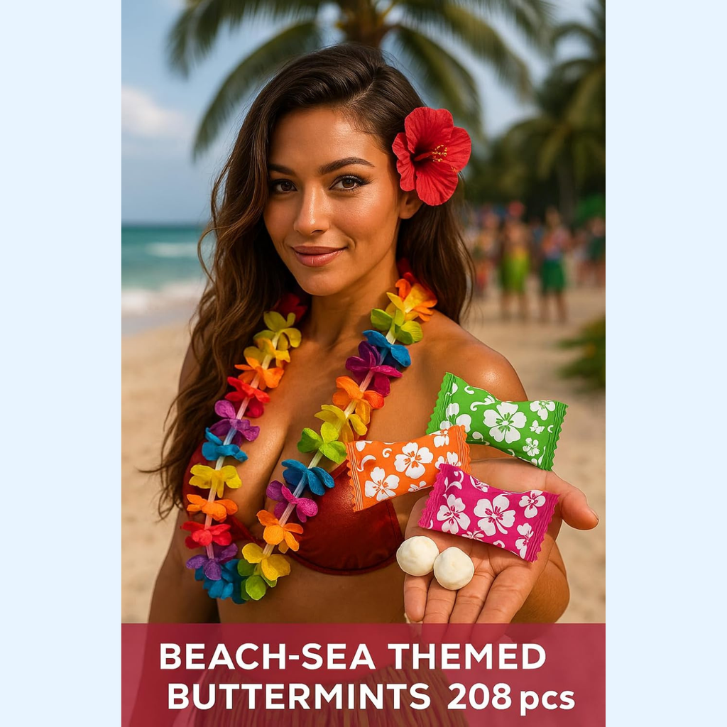 Hibiscus Buttermints 220ct – Hawaii Candy for Hawaiian Party, Beach Themed Candy Buffet, Moana Party Favors, Tropical Aloha Mints, Buttermints Individually Wrapped in Bulk
