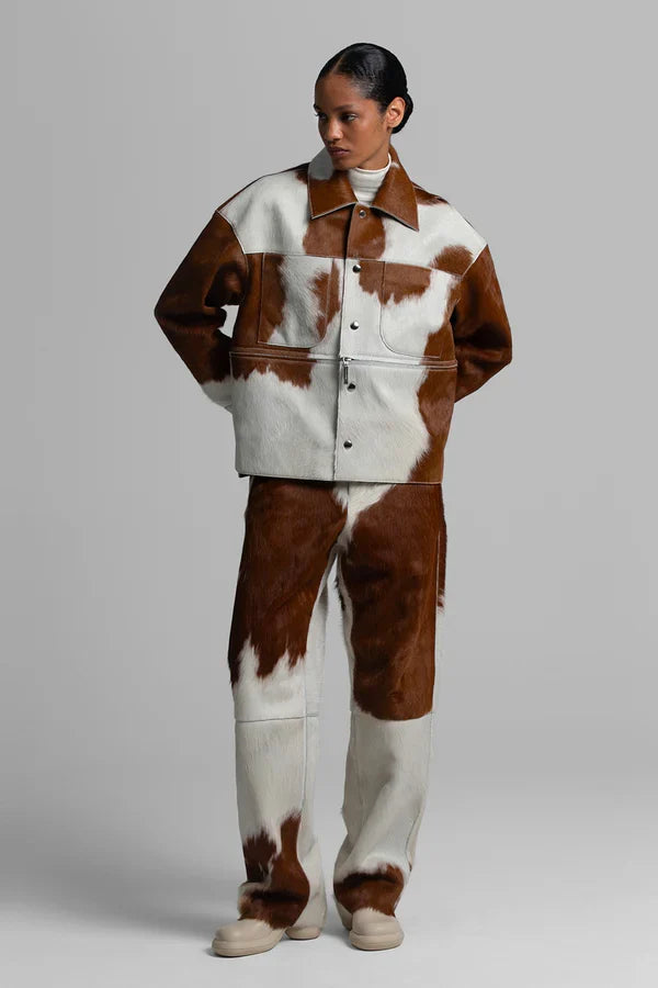 Women Cropped Cow Print Jacket & Pant  – Genuine Hair-On Pony Hair