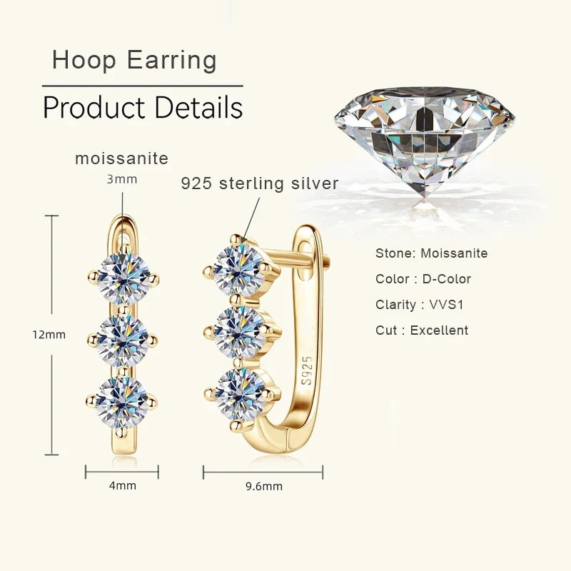 Moissanite Y Necklace & Three-Stone Hoop Earrings in Silver