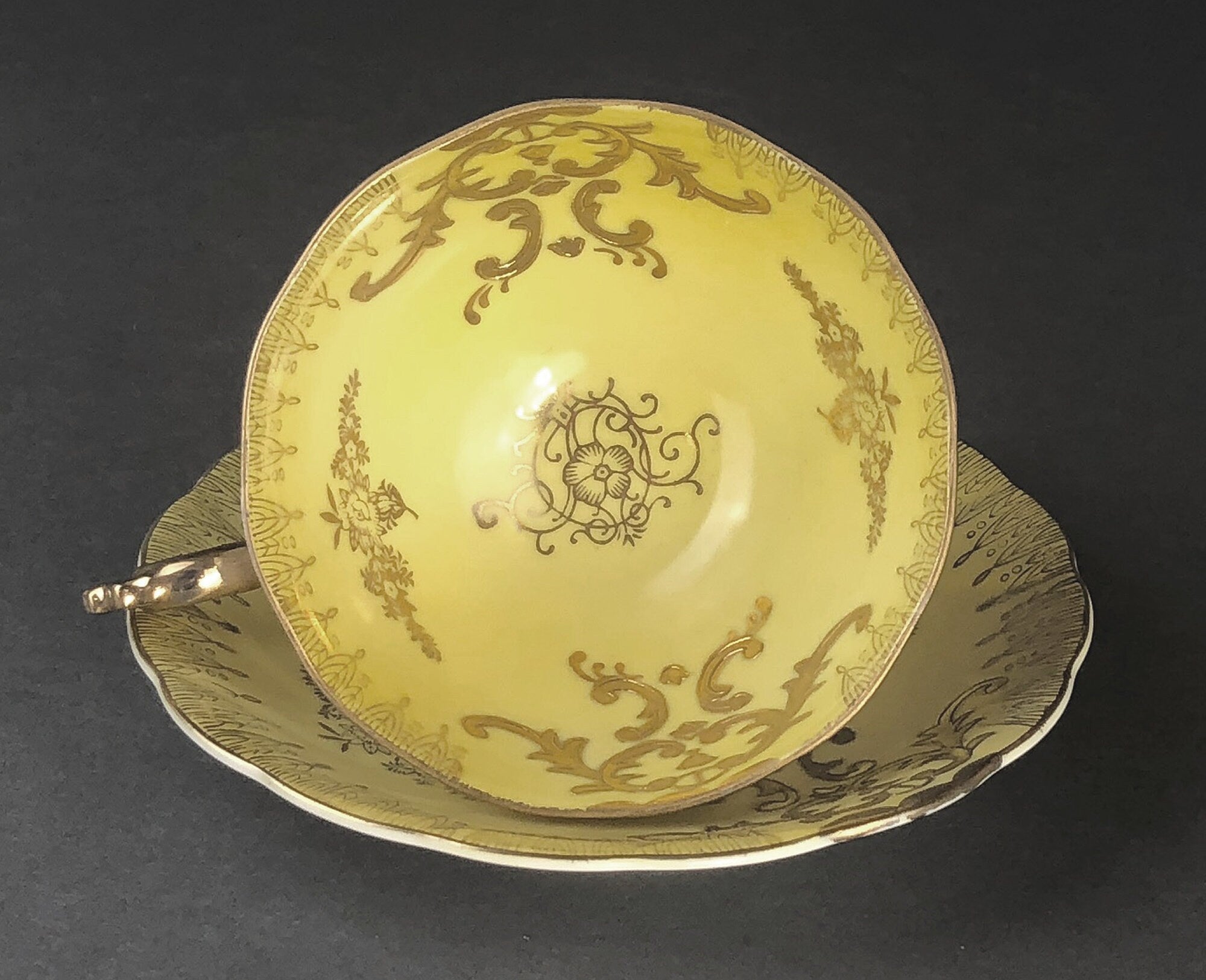 Vintage Royal Sealy Japan Lusterware Teacup and Saucer - Yellow & Gold Iridescent MCM