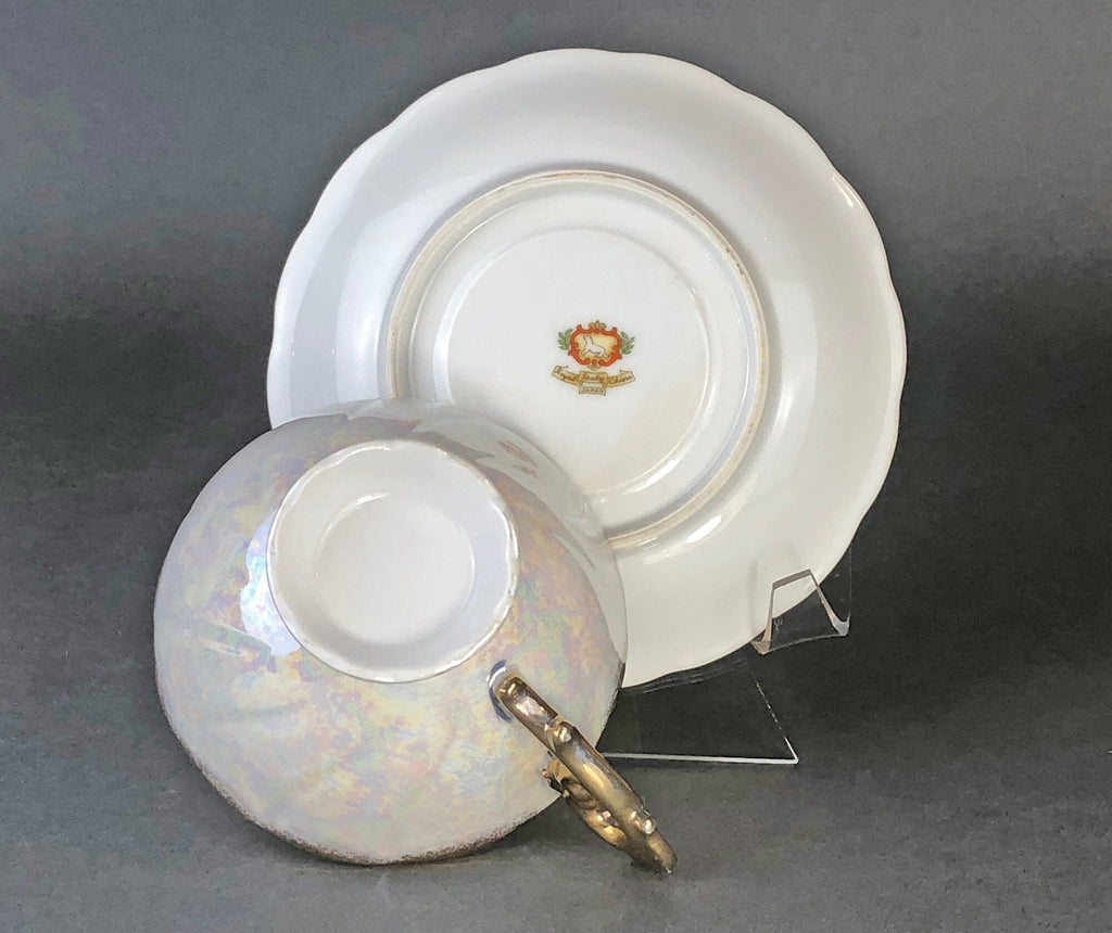 Vintage Royal Sealy Japan Lusterware Teacup and Saucer - Yellow & Gold Iridescent MCM