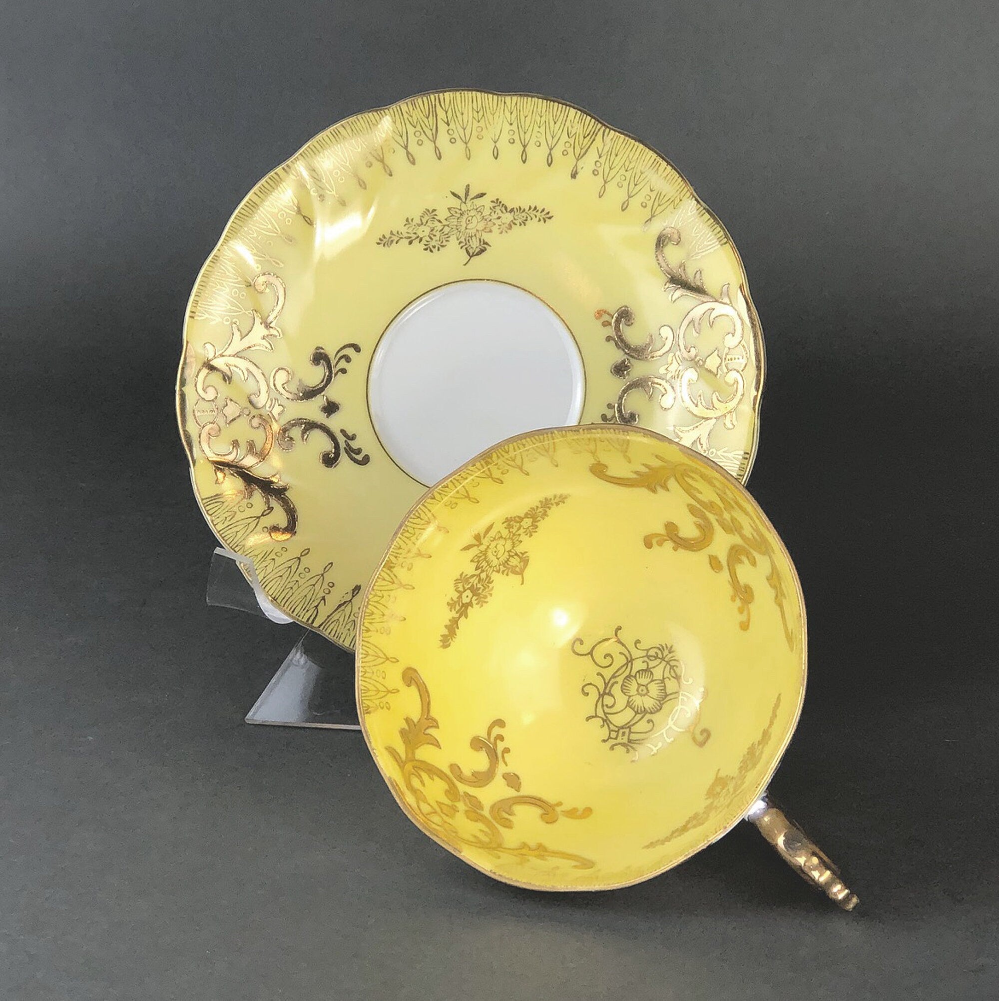 Vintage Royal Sealy Japan Lusterware Teacup and Saucer - Yellow & Gold Iridescent MCM