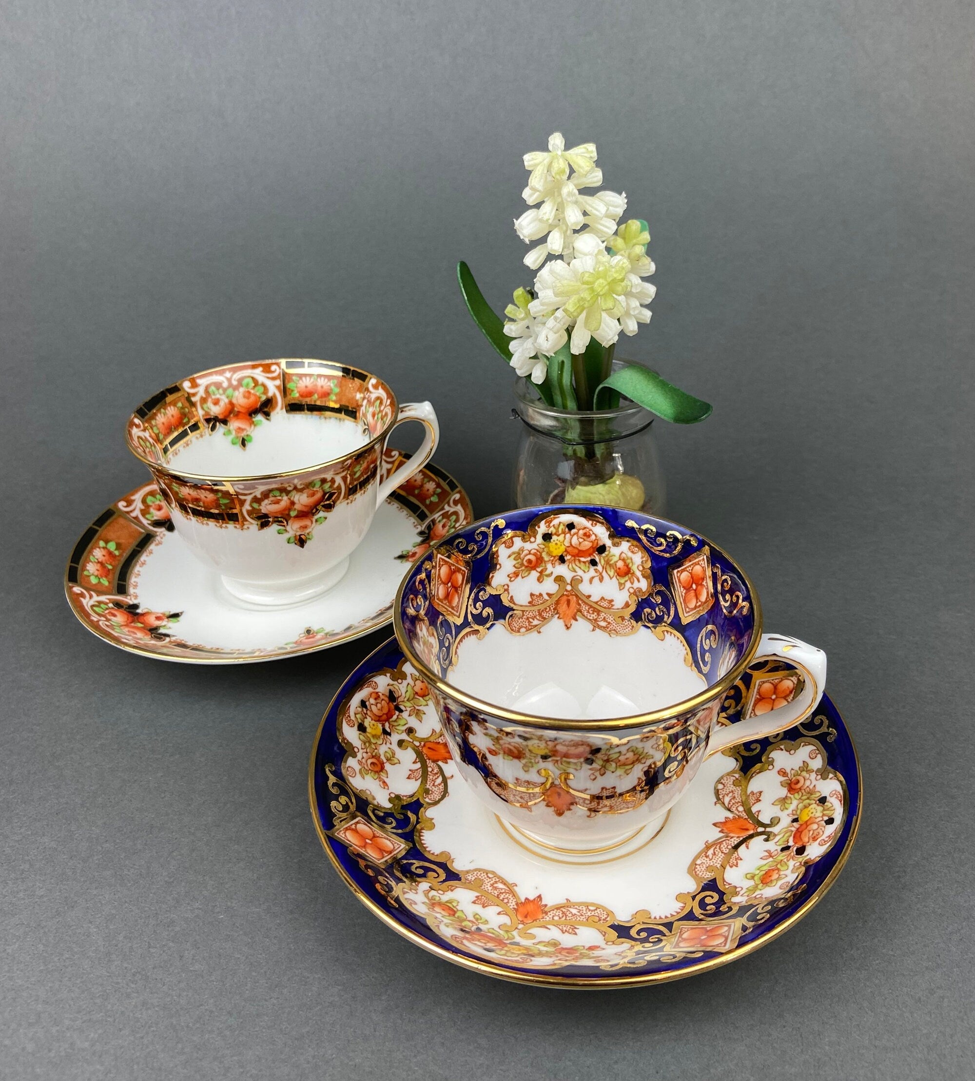 Royal Albert Crown China Tea Cups and Saucers, Hand Painted Floral Set