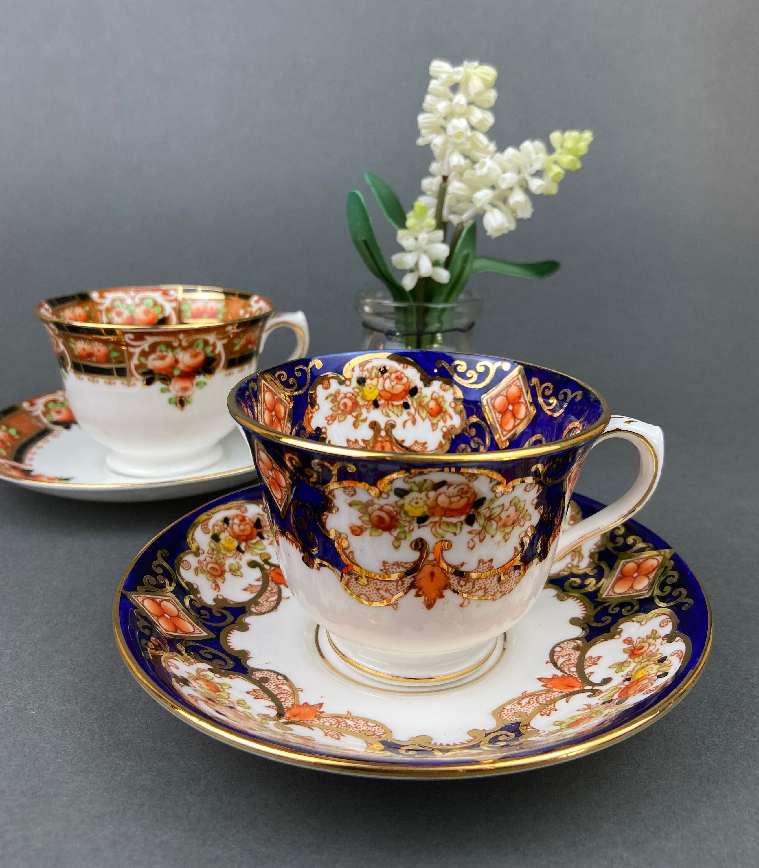 Royal Albert Crown China Tea Cups and Saucers, Hand Painted Floral Set