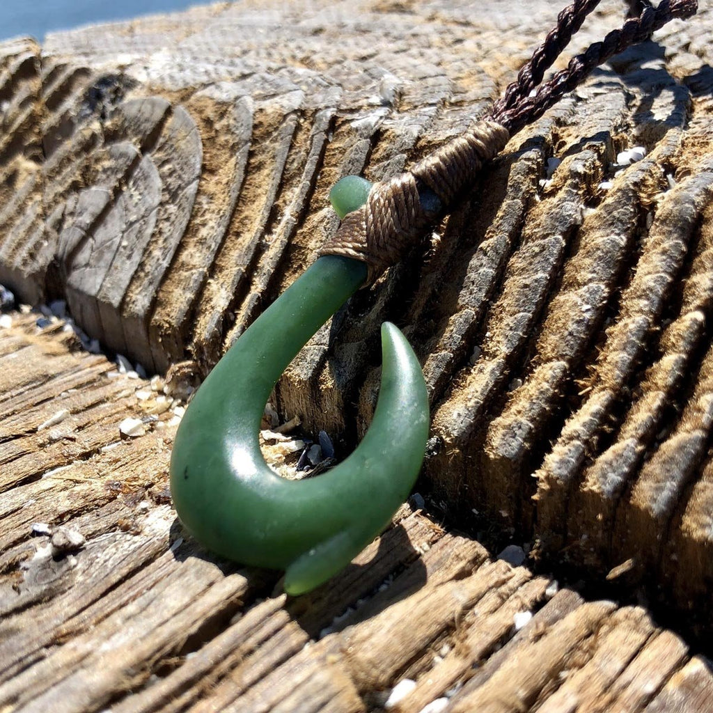 Jade Fish Hook Pendant, Matte Polish 3581