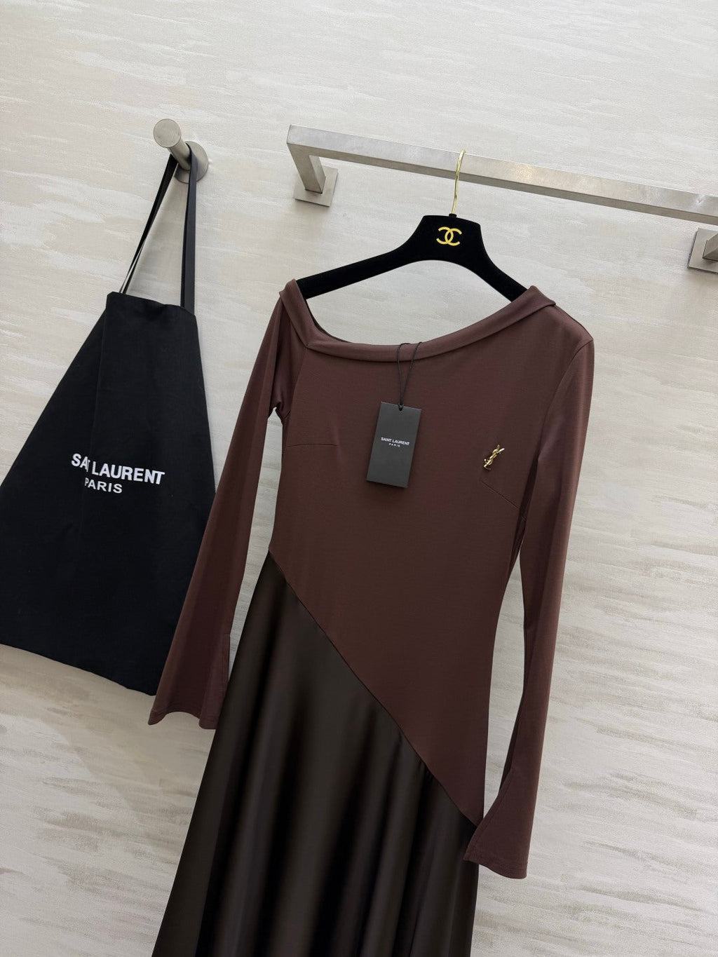 YSL Assymmetrical Neckline Long Dress - Women's