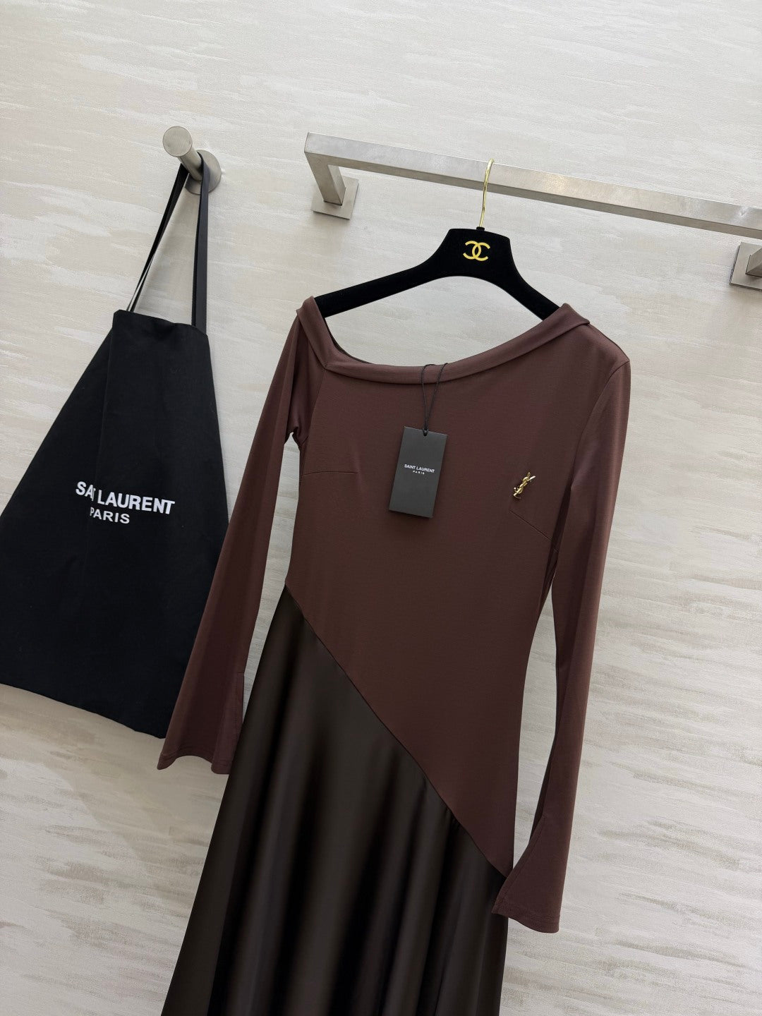 YSL Assymmetrical Neckline Long Dress - Women's