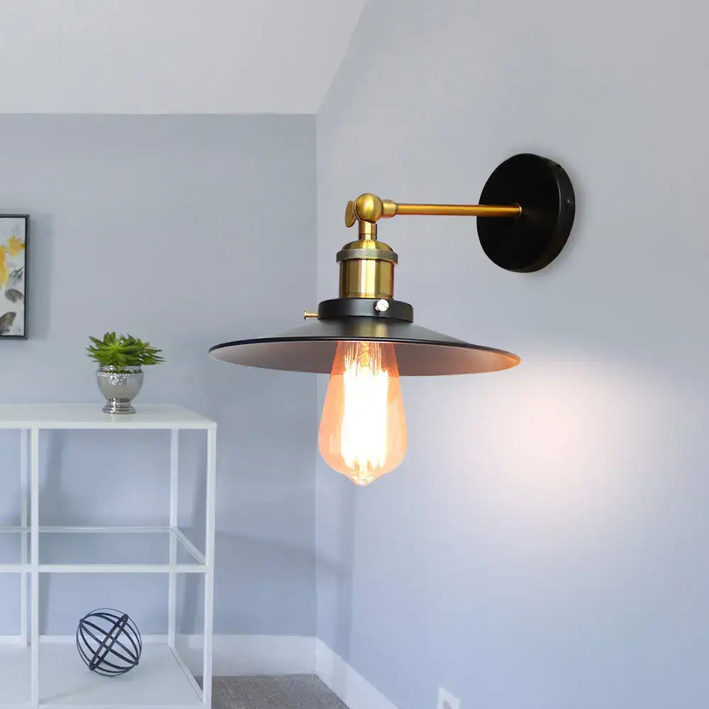 Industrial adjustable wall light for kitchen brass and black sconce