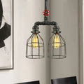 Industrial aged silver & black wire guard ceiling light dining room