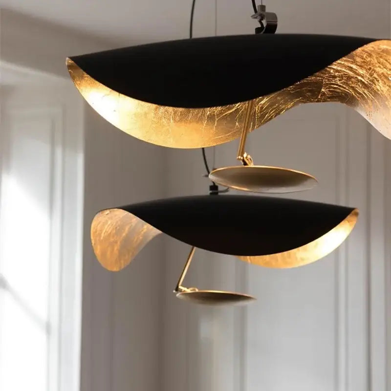 Industrial black & gold lotus leaf pendant light dining room