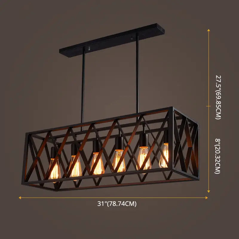 Industrial style black ironwork rectangular island light for kitchen