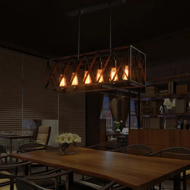 Industrial style black ironwork rectangular island light for kitchen