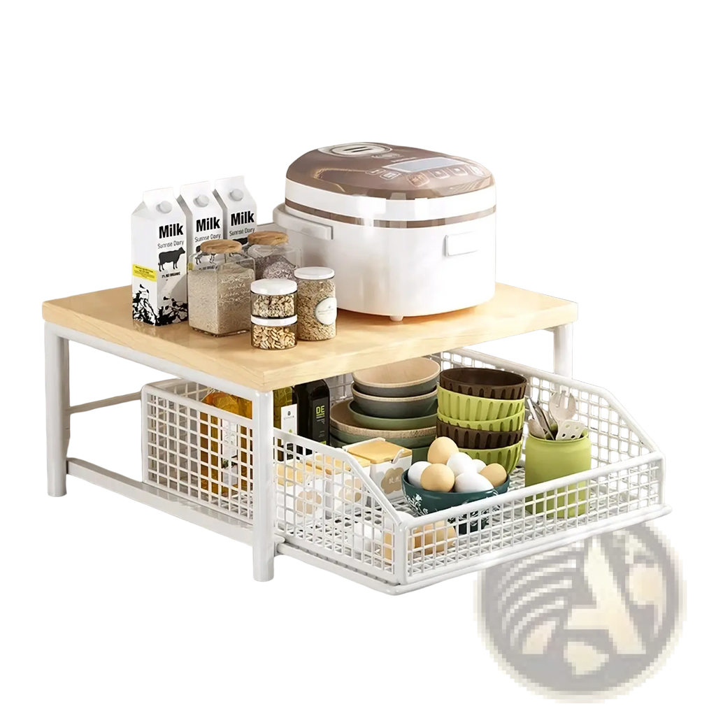 Kitchen Countertop Organizer with Pull-out Storage Basket