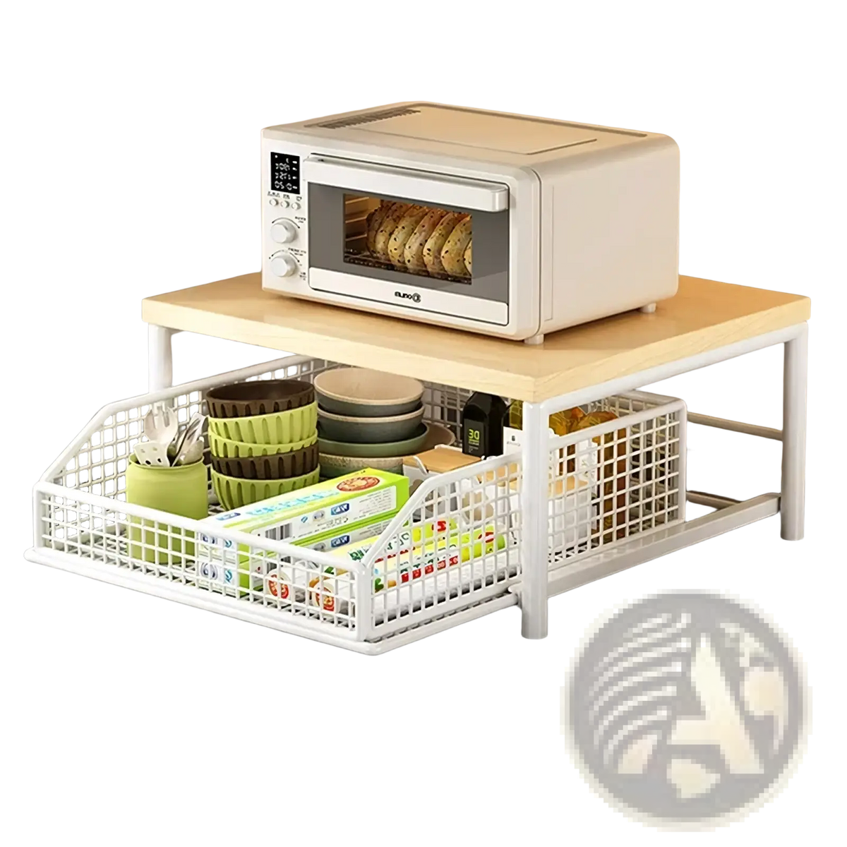 Kitchen Countertop Organizer with Pull-out Storage Basket