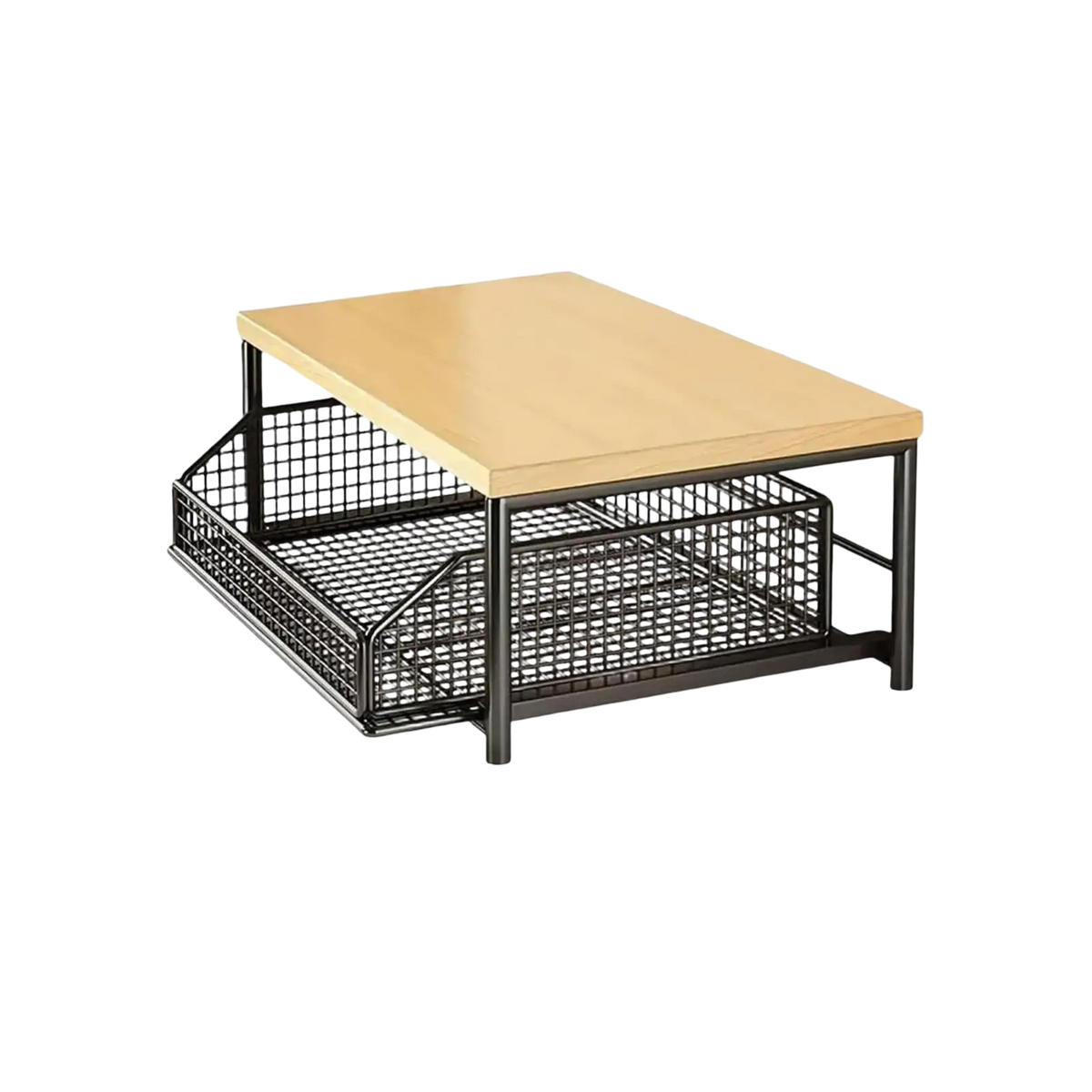 Kitchen Countertop Organizer Shelf Wood and Metal Wire Mesh