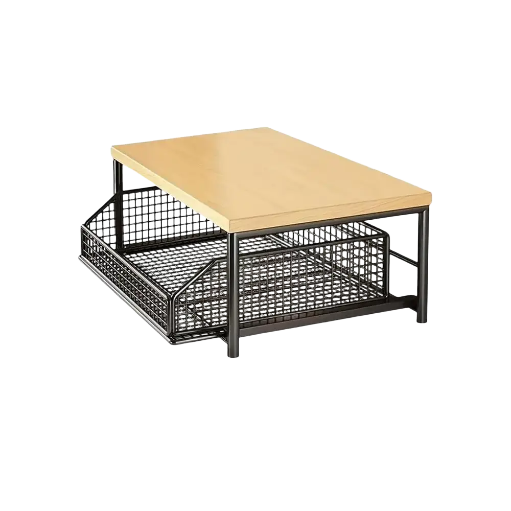 Kitchen Countertop Organizer Shelf Wood and Metal Wire Mesh