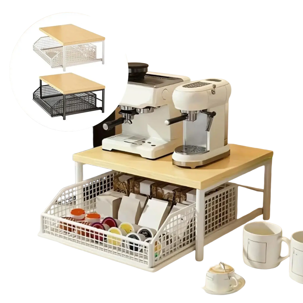 Kitchen Countertop Organizer Shelf Wood and Metal Wire Mesh