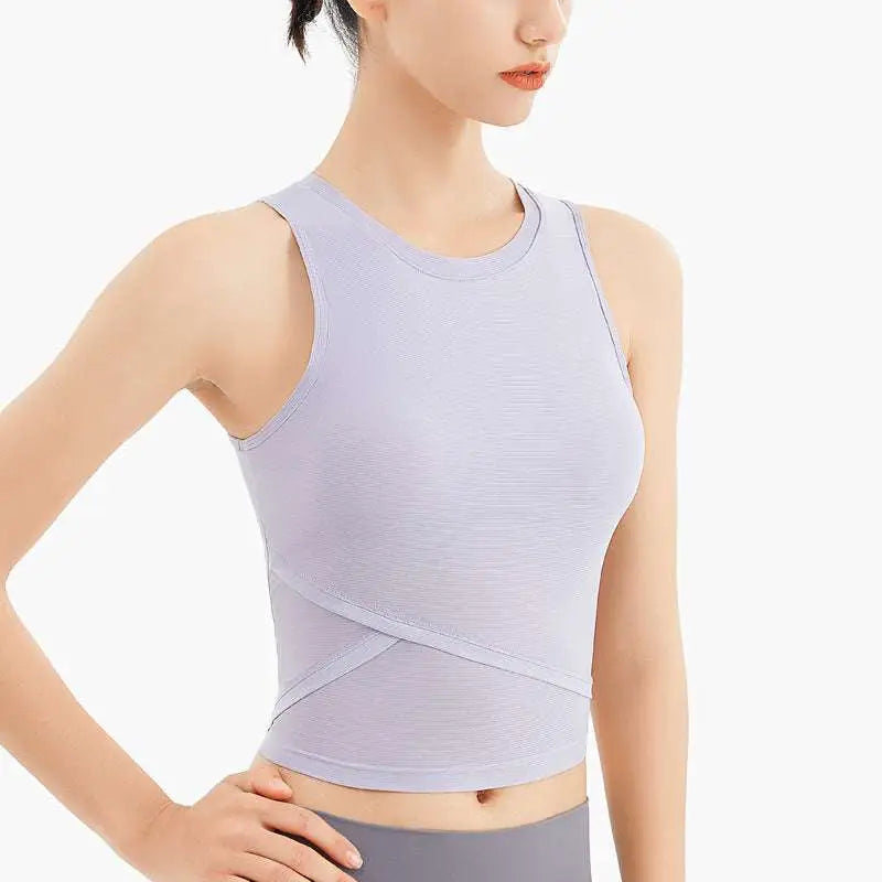 Lavender Ribbed Sleeveless Fitness Vest with Chest Pad