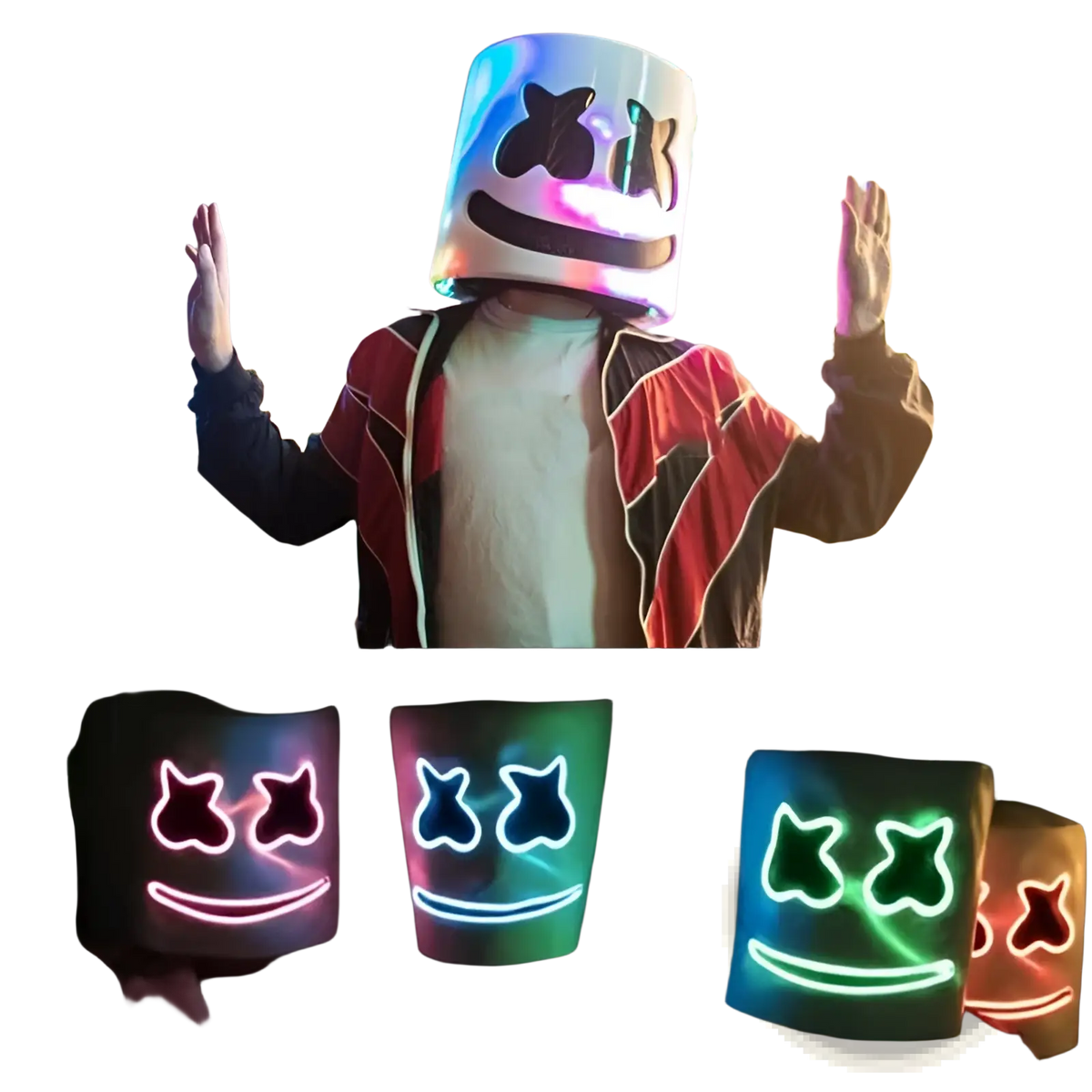 Led Marshmello Mask Glowing Neon Helmet for Kids