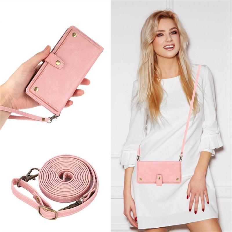 Luxury Leather Green Case For iPhone 13 12 Mini 11 Pro XS Max XR SE 7 8 Plus 6 6s Wallet Flip Card Shoulder Strap Phone Bag Cover Vintage Solid Color PU Leather Flip Cover for iPhone